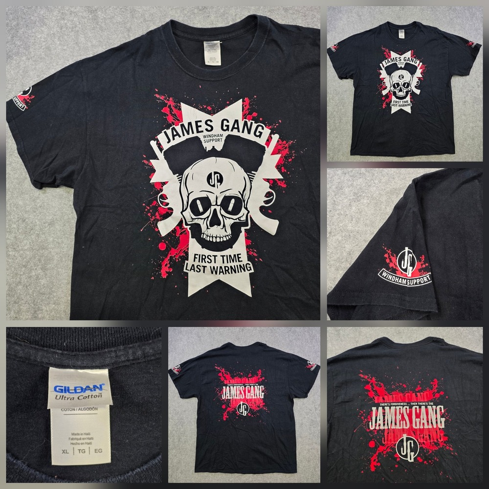 James Gang Windham Support T Shirt Mens XL Black Gildan Skull Graphic Biker Tee